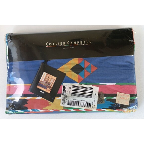 Vintage Collier Campbell Teton King Flat Sheet New 1993 Colorful 200 TC